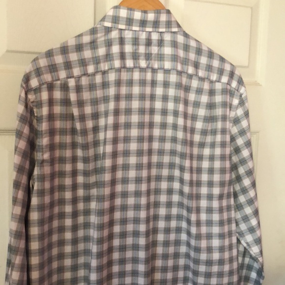 Tommy Hilfiger White Green Blue Purple Graph Plaid Dress Shirt Mens 17 34-35 - Picture 9 of 12
